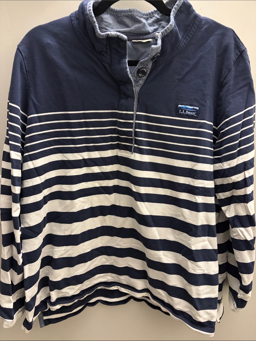 L.L. Bean Navy and White Striped Zip-Front Sweater